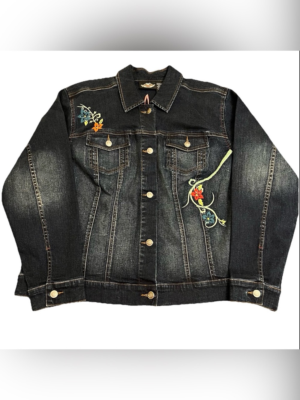 Vtg 2006 Harley-Davidson Women’s Denim Embroidered Button Jacket Size 1W